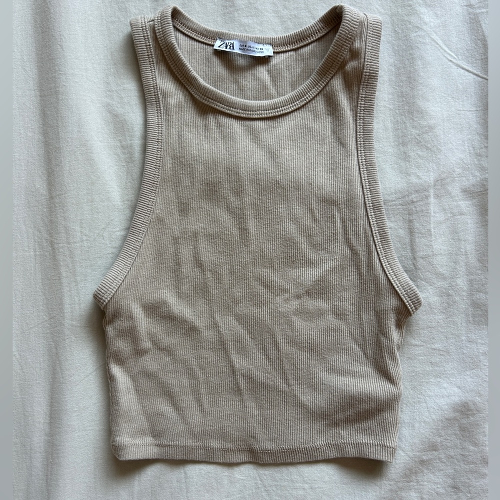Zara Beige Ribbed Tank Top